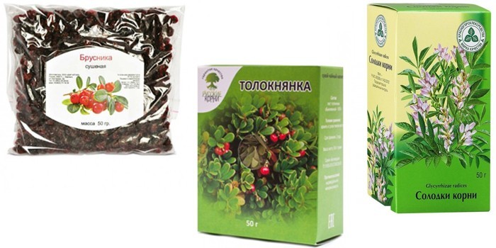 Брусника, толокнянка и корень солодки